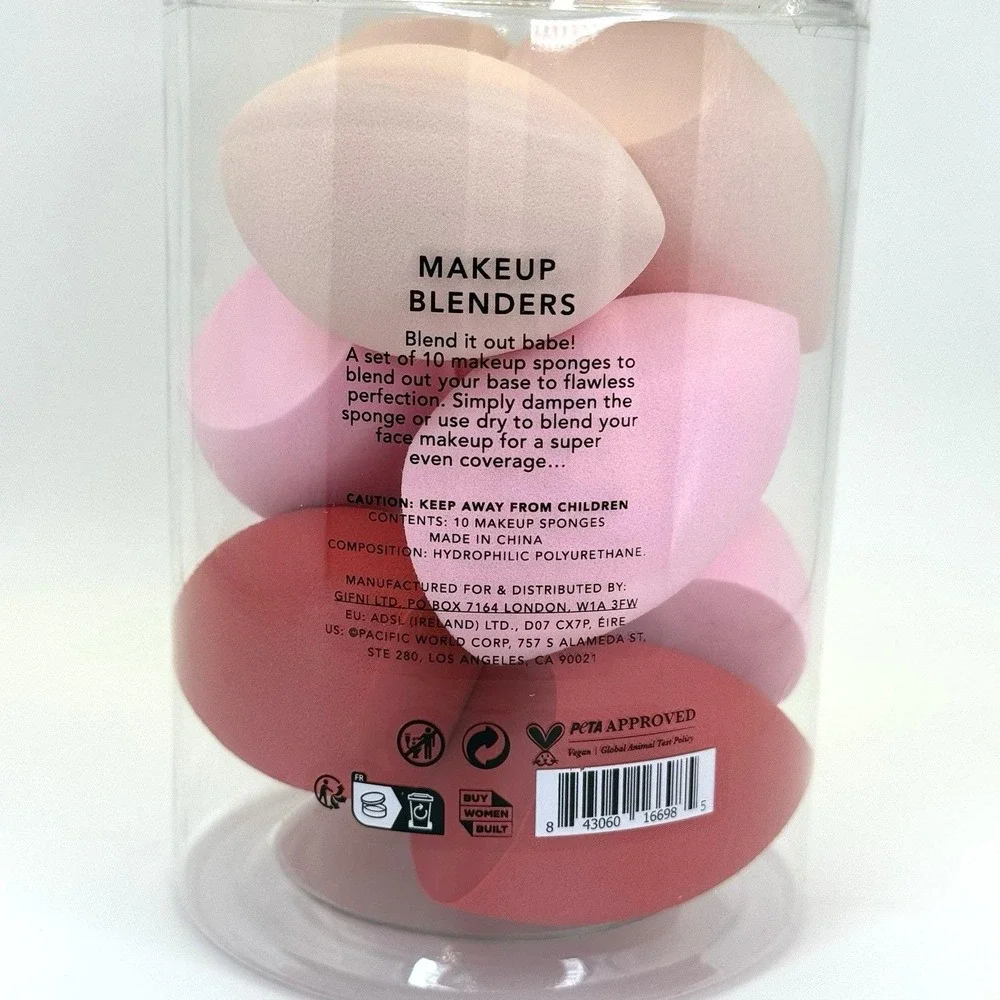 Holler and Glow Makeup Blenders 10‎ Pack Beauty Sponges Set Pink Red Nude NWT